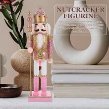 Cascanueces Rosa: Par De Adornos Navideos De Cascanueces Hermoso con Bastn Y Estatua De Figuras De con Brillo 11.79 Pulgadas - inicial - Ver 3