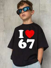 Young Boy's 67 Funny Six Seven Meme Alpha Slang Funny Italian Brainrot Graphic T-Shirt - 100% Regular Fit Crew Neck Short Sleeve With On Hand Gesture & 67 Number Design - Everyday Summer Outfits, Parties & Social Gatherings - Funny Meme Apparel Young Boys T-Shirts,Christmas, Thanksgiving, Children's Pure Cotton Tops, 67 Shirt - 1 - 查看 6