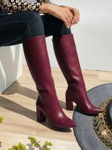 Bota a la rodilla de mujer lisas elegantes botas de taconpara dama calzado de moda suela antideslizante acojinadas botas para fiestas  festivales texanas preppy elegantes lujo  casuales botas womens boots shoes  zapatos Willows  Liso    Cowboy    Cremallera lateral    Vacaciones - Burdeos - Ver 1