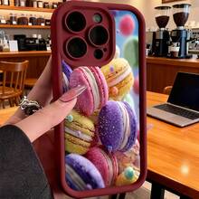 Cubierta de teléfono con borde negro y diseño de macarons coloridos para iPhone 14 Pro Max funda protectora con estampado de dulces franceses ideal para uso diario en oficina o casa - Negro - Ver 4