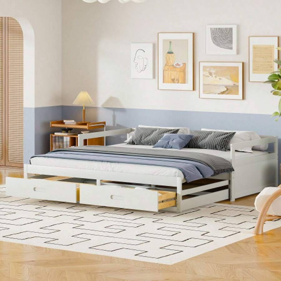 Bed Frames - White + Wood + 90cm*200cm - View 1