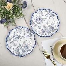 Blue Floral Party Plates - Vintage Leaf Disposable Paper Plates, Wildflower Toile 7inch Scalloped Rim Dessert Plates For Christmas, Birthday, Bridal Tea Party Supplies (24 Count),BlueFloral - 藍色花香 - 查看 6
