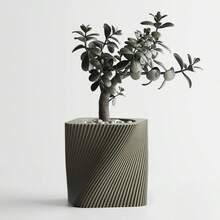 ORIZZONTE Modern Square Decorative Vase With Slanted Spiral Texture – Geometric Design For Succulents And Small Indoor Plants – Home/Office Gift Idea – Available In 2 Sizes – 100% Made In Italy, Shipping From Italy - Tanah liat - View 11