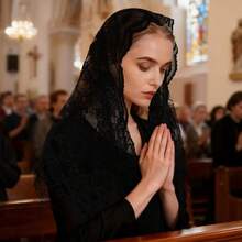 - Bufanda de velo de encaje infinito para mujer, para la iglesia, oracin, nupcial, boda, velos de Mantilla estilo latino - Negro - Ver 5