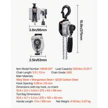 Manual Lever Chain Hoist, 1/4T 550LBS Capacity Heavy Duty Come Along, 5FT Lift G80 Alloy Steel Chain With Dual Pawl Mechanical Brake,360°Rotating Hooks, For Warehouse Construction Garage - 1/4T 550LBS 5FT - 查看 7