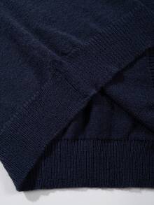 Men's Casual Loose Minimalist Commuting High-End Sense Daily Versatile Solid Color Knitted Long Sleeve Crew Neck Pullover Sweater, Autumn/Winter - Navy Blue - View 8