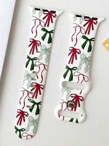 1pc Fashion Simple Girly Heart Bowknot Print Silicone Watch Band Compatible With Apple Watch Band 38mm 40mm 41mm 42mm 4mm 45mm 49mm (S10 42 )Mm (S10 46)Mm Women, Comfortable Soft Replaceable Compatible With Iwatch Series 11 Ultra3 Ultra 2 SE3 S10 SE2 9 8 7 SE 6 5 4 3 2 1 Gift - White - View 3