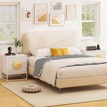 1/2 PCS Fluted Nightstand With 2 Drawers With Pine Wood Handles & Metal Frame For Bedroom Black/White - trắng - Xem 2
