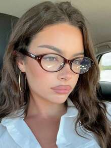 1 Pair Leopard Print Oversized Retro Personalized Transparent Eyeglasses, Oval Versatile Clear Lens - 1385-nâu - Xem 1