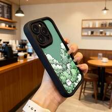 Cubierta de teléfono con borde negro y diseño de bosque verde con conejo blanco para uso diario en cafeterías Aplicable a los teléfonos de la serie Apple y Galaxy - Negro - Ver 6