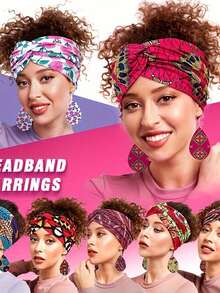 1 Set Bohemian Style Printed Headband & Earrings, Autumn/Winter, Assorted Colors, Suitable For Daily Wear, Some Styles Random - Multicolor - View 5