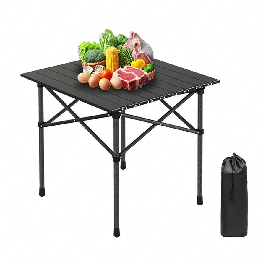 Mesa plegable portátil para camping, apta para 2-4 personas, ligera y enrollable para uso en exteriores, incluye bolsa de almacenamiento, ideal para senderismo, picnics, barbacoas, excursiones a la playa y comidas al aire libre. - Negro - Ver 1