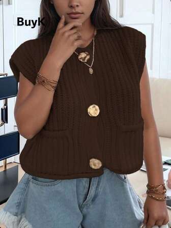 BuyK [Topper] BuyK Patchwork Pocket Button Front New Women Casual Minimalist Fresh Men's Cool Tröja