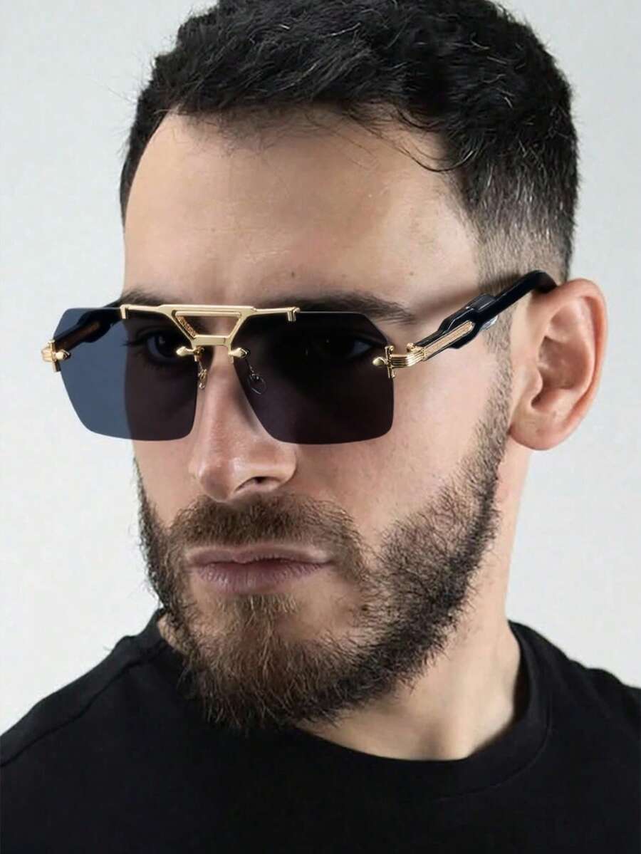 1 Pair Men's Metal Frame Shield Shaped Casual Street Style Fashion Fashion Glasses, Suitable For Walking, Driving, Cycling - Multicolor - View 1