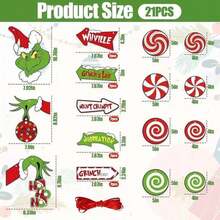 21pcs/Set Decorations, Party Supplies, Tree Ornaments - Green FurryPaper Hanging Decorations, & New Year Decor (Random Styles)