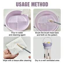 Multi-Function Cosmetic Brush Cleaning Bucket & Storage Organizer - Detachable Design With Cleaning Compartment, Portable Tool For Makeup Brush Care & Vanity Organization - Màu tím - Xem 2
