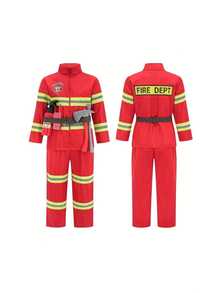 Conjunto de fantasia de bombeiro para brincar de faz de conta, com 4 peças e acessórios realistas. Ideal para crianças a partir de 3 anos. - Multicolorido - Ver 3