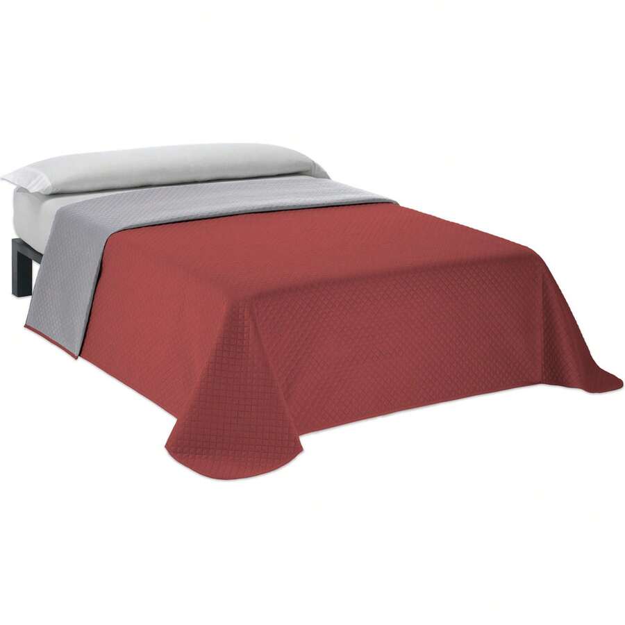 Ecommerc3 Reversible, Lightweight, And Durable Quilted Bedspread - Adjustable Bedspread, Easy To Put On And Super Padded, Ideal For Different Size Beds. 100% Made In Spain - Rojo/Gris - View 1