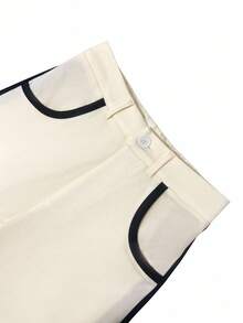 Women's Wide-Leg Elegant Pleated Trousers, Black And Beige Color-Blocked Design, Suitable For All Seasons - Black and White - View 4