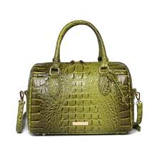 Luxury Crocodile Pattern Handbag, Retro Genuine Purse, Women's Classic Boston Bag & Shoulder Bag - màu xanh lá - Xem 8