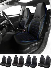 2pcs Classic Universal PU Leather Car Front Seat Covers, High Back Bucket Seat Covers - Fit For Most Sedans, Trucks, SUVs, Bucket/Bench Seats, All Season Car Seat Cover Set - A - View 2