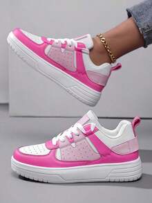 BAOLIANGXIONG ​ Women's Light Pink & White Platform Sneakers - Coffee Run & Shopping, Breathable Thick Sole All-Day Comfort ​ - 玫紅色 - 查看 5