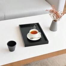 QY- Natural Bamboo Serving Tray Modern Rectangular Black 13 X 9" X 1.2" For Food Drinks Decor Vanity In Home Kitchen Bathroom Coffee Table Bed -0085 - màu đen - Xem 4
