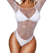 Mujeres Lencería Body de rejilla con brillo y malla Lencería de peluche(Blanco Talla Única) - Multicolor - Ver 1