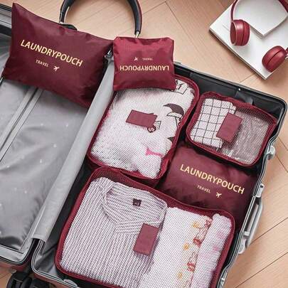 6pcs/Set Travel Packing Cubes, Travel Essentials - Clothes, Shoes, Cosmetics, Toiletries Organizer Bags, Toothbrush Cup, Bra Bag, Underwear Bag, Makeup Bag, Toiletry Bag, Tote Bag, Storage Containers, Cruise Essentials, Closet Organizers, Gifts For Her, College Dorm Essentials, Luggage, Airplane Travel Necessities, Cruise Supplies, Garment Bags, Travel Organizers, Women Travel Bag ,Travel Essential Bag