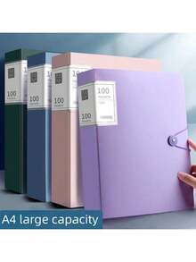 60/100 páginas Carpeta de archivos A4, colores apagados, de vuelta a la escuela, 60 bolsillos, adecuada para documentos de tamaño A4, material de PP, altamente transparente y resistente al agua, conveniente para almacenamiento y organización, ideal para el hogar, la escuela y la gestión de archivos de oficina, múltiples colores disponibles - Multicolor - Ver 2