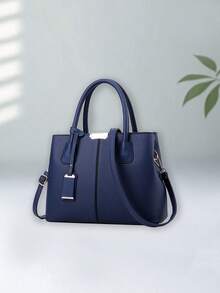 Womens Aesthetic Tote Bags Top-Handle HandBags Fashionable Shoulder Bags Medium Office Commuter Bags - 藏蓝色 - 查看 3