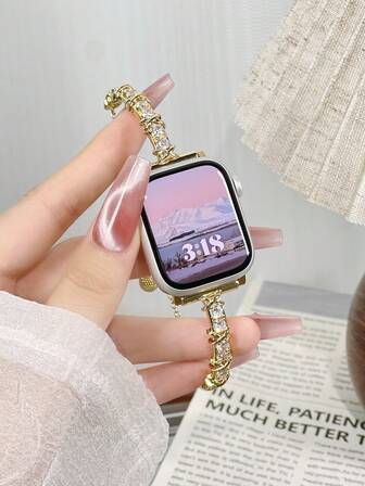 1PC Cross Metal Inlaid Diamond Bracelet For Apple Watch Band, Suitable For 38/40/41/42/44/45/46/49 Mm, Compatible With Apple Watch Series Ultra/SE/10/9/8/7/6/5/4/3/2/1, Fit Snugly To The Wrist Circumference, Adjustable In Size, Suitable For Daily Decoration (Note: Only Strap, No Watch Or Case)