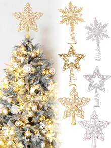 Ponteira de Árvore de Natal, Floco de Neve com Glitter para Árvore de Natal - 20 cm, Decoração de Natal em Dourado e Prateado, para Decoração de Árvore de Natal, Decoração de Festa de Ano Novo, Decoração de Festas, Decoração de Interiores, Decoração de Natal, Presentes de Natal, Decoração de Natal