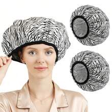 2 Pcs Unisex Hot Therapy Cap Pink Thermal Heat Reusable Deep Conditioning Hair Care Accelerate Mask Hot Oil Treatment For Home Salon Use - 黑白條紋 - 查看 10