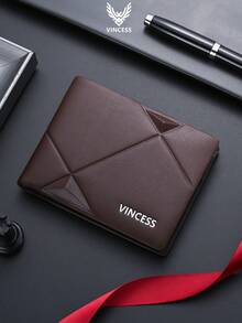 VINCESS Men's Genuine Leather Wallet, Slim Bifold Wallet With Multiple Card Slots, Anti-Theft, Geometric Design, Casual & Fashionable For Daily Use, Ideal Gift For Men On Holidays And Valentine's Day Valentine'S Day - Black - View 10
