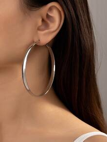 1 Pair Charming Oversized Enamel Hoop Earrings, Suitable For Everyday Wear - Silver - View 6