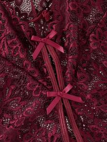 EverydayBra 1件装酒红色蕾丝刺绣露背连体裤，采用柔软亲肤的开裆设计，饰以性感、优雅、高贵的蝴蝶结，适合所有季节。 - 酒紅色 - 查看 4