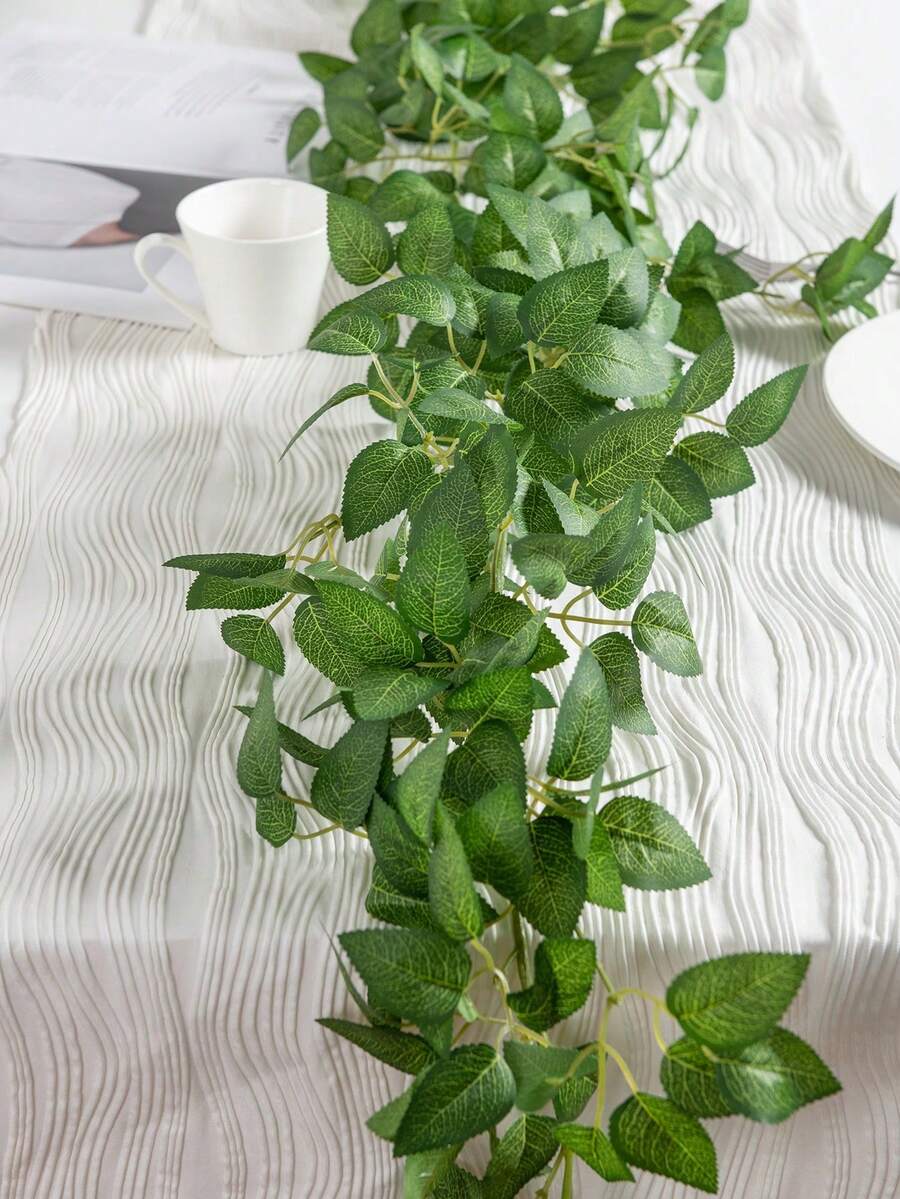 1/25片绿色人造丝玫瑰叶桌面装饰,悬挂式仿真绿色植物藤蔓花环,适用于家居卧室墙面派对婚礼装饰 - 綠色 - 查看 1