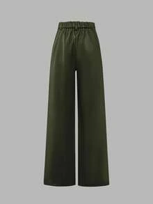 ANCHOSE Women's Elegant High Waist Pocket Design Flare Pants, Loose Fit, Early Autumn Spring - Army Green - View 3