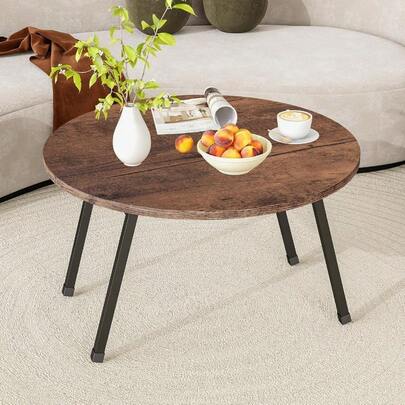 Round Coffee TableFoldable Coffee Tables For Living Room Portable Floor Table Sofa Side Table With Metal Frame Legs Centre Tables Living Room Easy Assembly Brown