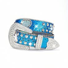 Cintura di lusso con rivetti e strass, fibbia retrò, stile punk con strass multicolore, adatta per casual, feste, Natale, San Valentino, regali di compleanno - Amore - Visualizzare 18