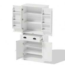 182cm Storage Cabinet, 4 Doors And 1 Drawer, 2 Doors With Shelves, 6 Storage Compartments And 4 Adjustable Shelves, Suitable For Kitchen, Dining Room And Living Room, Black - White + MDF - 查看 11