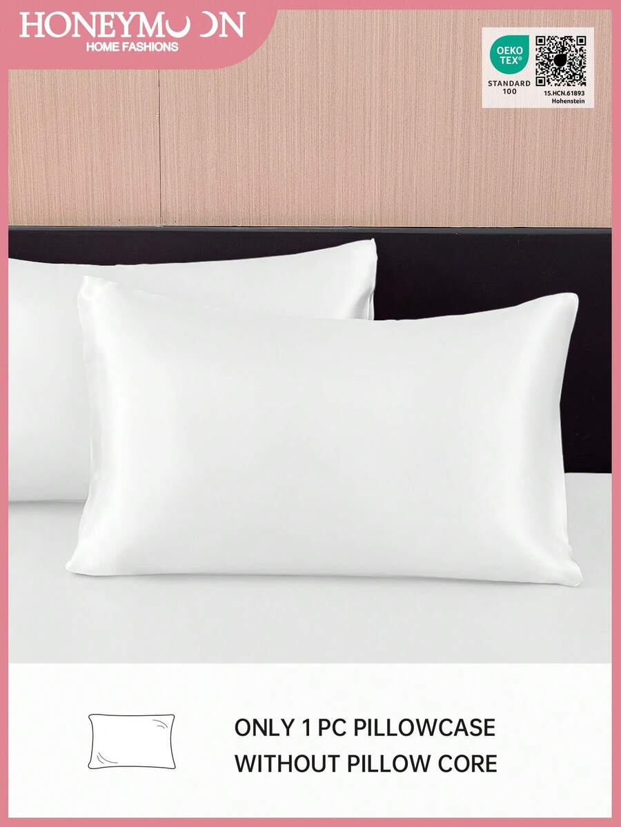 1pc Premium Silky Satin Envelope Pillowcase, Soft Breatheable Wrink-Free Better For Hair Skin Sleep, Only Pillow Cover Without Filling, Machine Washable, Oeko-Tex Certified, White - White - View 1