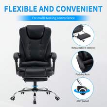 Miękkie krzesło,fotele biurowe Czarne,krzesła biurowe z wyciągniętymi pedałami, krzesła do gier ergonomiczne, krzesła wahalne, krzesła obrotowe z wsparciem w talii, odpowiednie dla biura i rozrywki - Czarne - Zobacz 5