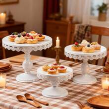 3Pcs Cake Stand, White/Gold Cake Stand Set Diameter 8" 10" 12", Perfect Dessert Table Display Set, Cupcake&Cake Stands For Party, Wedding, Birthday, Shower, Celebration - trắng - Xem 1