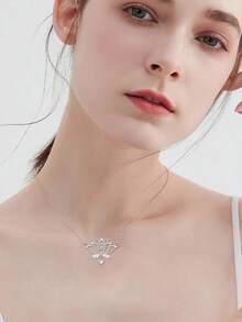 Lotus Necklace 925 Sterling Silver Necklace Jewelry Gifts For Women Wife ﻿ - 銀色 - 查看 6