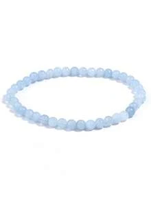 1 Pc Natural Aquamarins Beads Bracelet Women Men Blue Stone Round Bead Bracelet Elastic Rope Energy Meditation Jewelry Gift - Baby Blue - View 4