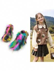 1 par de botas de niños con deslizamiento de piel sintética de moda y lindas, cálidas, suaves y cómodas, adecuadas para otoño/invierno - Negro - Ver 1