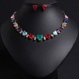 Set de 3 piezas de joyería para mujer, collar, aretes y accesorios de joyería, con circonita cúbica y diseños de copo de nieve y corazón. Conjunto de collar adecuado para festivales, fiestas y banquetes de mujeres. Accesorios y joyería de moda para mujer, set de joyería, regalo.
