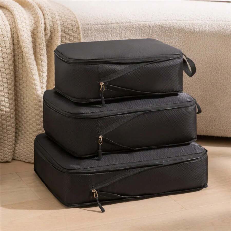 3 unids/set viaje embalaje comprimible bolsa de almacenamiento de viaje multifunción maleta impermeable Nylon organizador de equipaje portátil rosa ZEO3 - Rosa - Ver 1